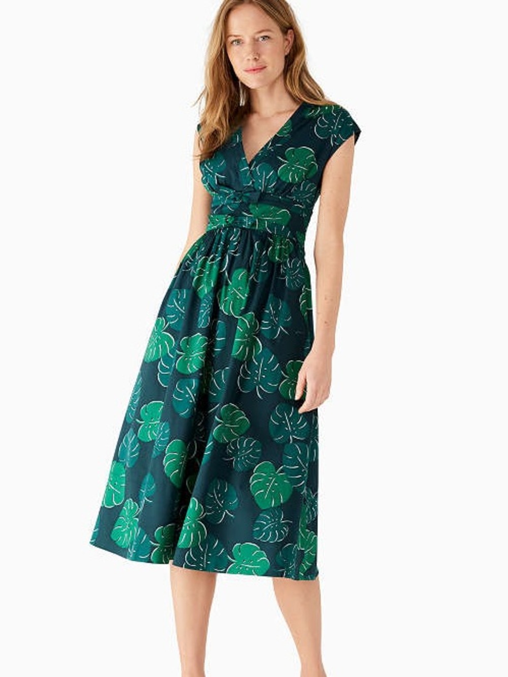 Kate Spade New York Green Monstera Leaf Print  Midi Dress Size 0